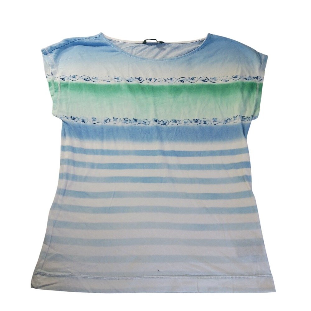 Lauren Ralph‎ Lauren Tie Dye Stripe Cap Sleeve Womens Top M Coastal Beachy Shirt